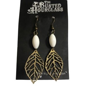 Busted Hourglass Steampunk Leaf Dangle Earrings